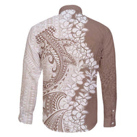 Polynesian Beige Plumeria Lei Family Matching Off Shoulder Short Dress and Hawaiian Shirt with Hammerhead Shark