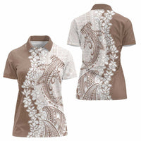 Polynesian Beige Plumeria Lei Women Polo Shirt with Hammerhead Shark