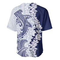 Polynesian Navy Blue Plumeria Lei Baseball Jersey with Hammerhead Shark LT7 - Polynesian Pride