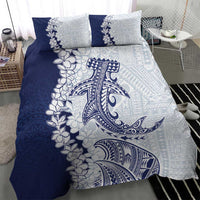 Polynesian Navy Blue Plumeria Lei Bedding Set with Hammerhead Shark