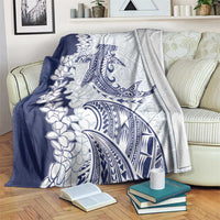 Polynesian Navy Blue Plumeria Lei Blanket with Hammerhead Shark