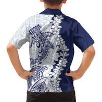 Polynesian Navy Blue Plumeria Lei Family Matching Puletasi and Hawaiian Shirt with Hammerhead Shark LT7 - Polynesian Pride