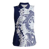 Polynesian Navy Blue Plumeria Lei Women Sleeveless Polo Shirt with Hammerhead Shark LT7 Female Navy Blue - Polynesian Pride