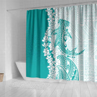 Polynesian Teal Plumeria Lei Shower Curtain with Hammerhead Shark LT7 - Polynesian Pride