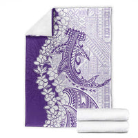 Polynesian Purple Plumeria Lei Blanket with Hammerhead Shark