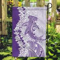 Polynesian Purple Plumeria Lei Garden Flag with Hammerhead Shark