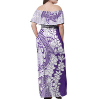 Polynesian Purple Plumeria Lei Off Shoulder Maxi Dress with Hammerhead Shark