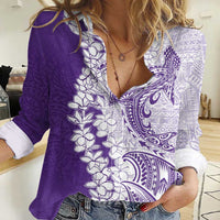 Polynesian Purple Plumeria Lei Women Casual Shirt with Hammerhead Shark LT7 Female Purple - Polynesian Pride