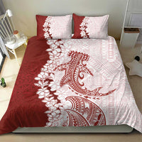 Polynesian Crimson Plumeria Lei Bedding Set with Hammerhead Shark