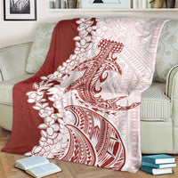 Polynesian Crimson Plumeria Lei Blanket with Hammerhead Shark