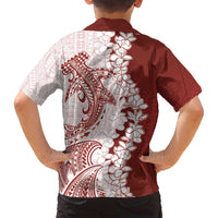 Polynesian Crimson Plumeria Lei Family Matching Tank Maxi Dress and Hawaiian Shirt with Hammerhead Shark
