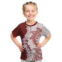 Polynesian Crimson Plumeria Lei Kid T Shirt with Hammerhead Shark LT7 Red - Polynesian Pride