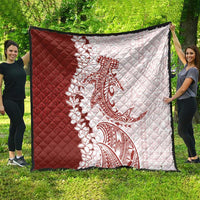 Polynesian Crimson Plumeria Lei Quilt with Hammerhead Shark LT7 - Polynesian Pride