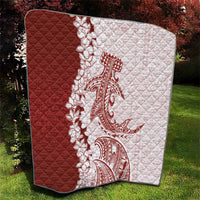 Polynesian Crimson Plumeria Lei Quilt with Hammerhead Shark LT7 - Polynesian Pride