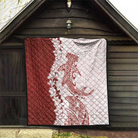 Polynesian Crimson Plumeria Lei Quilt with Hammerhead Shark LT7 - Polynesian Pride