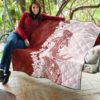 Polynesian Crimson Plumeria Lei Quilt with Hammerhead Shark LT7 - Polynesian Pride