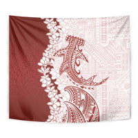 Polynesian Crimson Plumeria Lei Tapestry with Hammerhead Shark