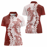 Polynesian Crimson Plumeria Lei Women Polo Shirt with Hammerhead Shark