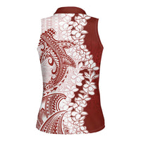 Polynesian Crimson Plumeria Lei Women Sleeveless Polo Shirt with Hammerhead Shark LT7 - Polynesian Pride