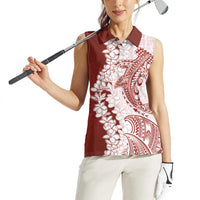 Polynesian Crimson Plumeria Lei Women Sleeveless Polo Shirt with Hammerhead Shark LT7 - Polynesian Pride