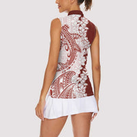 Polynesian Crimson Plumeria Lei Women Sleeveless Polo Shirt with Hammerhead Shark LT7 - Polynesian Pride