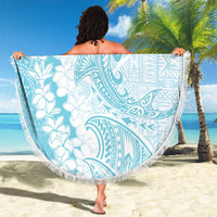 Polynesian Turquoise Plumeria Lei Beach Blanket with Hammerhead Shark
