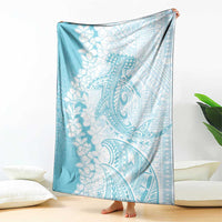 Polynesian Turquoise Plumeria Lei Blanket with Hammerhead Shark
