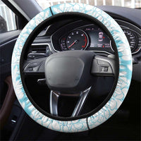 Polynesian Turquoise Plumeria Lei Steering Wheel Cover with Hammerhead Shark
