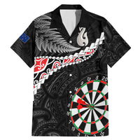 Personalised New Zealand Darts Family Matching Mermaid Dress and Hawaiian Shirt Maori Manaia LT7 Dad's Shirt - Short Sleeve Black - Polynesian Pride