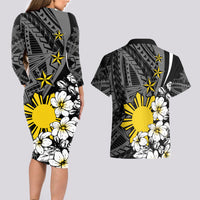 Philippines Sampaguita Personalised Couples Matching Long Sleeve Bodycon Dress and Hawaiian Shirt Women's Day LT7 - Polynesian Pride