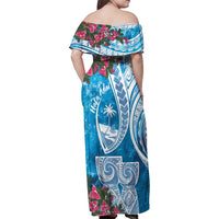 Hafa Adai Guam Family Matching Off Shoulder Maxi Dress and Hawaiian Shirt Crystal Waves