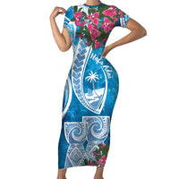 Hafa Adai Guam Family Matching Short Sleeve Bodycon Dress and Hawaiian Shirt Crystal Waves