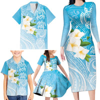 Personalized Guam Chamorro Family Matching Long Sleeve Bodycon Dress and Hawaiian Shirt Turtles and Guasali Flowers