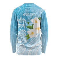 Personalized Guam Chamorro Long Sleeve Shirt Turtles and Guasali Flowers