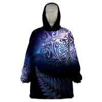 New Zealand Aotearoa Matariki Wearable Blanket Hoodie Starry Silver Fern LT7 One Size Galaxy - Polynesian Pride