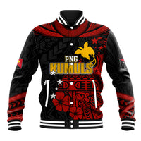 Personalised PNG Kumuls Rugby Baseball Jacket Motuan Mix Patterns LT7 Unisex Black - Polynesian Pride