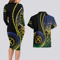 Proudly Ni-Van Sandroing Inspired Couples Matching Long Sleeve Bodycon Dress and Hawaiian Shirt Malampa Classic Style LT7 - Polynesian Pride