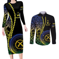Proudly Ni-Van Sandroing Inspired Couples Matching Long Sleeve Bodycon Dress and Long Sleeve Button Shirt Malampa Classic Style LT7 Colorful - Polynesian Pride