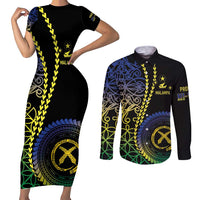 Proudly Ni-Van Sandroing Inspired Couples Matching Short Sleeve Bodycon Dress and Long Sleeve Button Shirt Malampa Classic Style LT7 Colorful - Polynesian Pride
