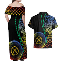 Proudly Ni-Van Sandroing Inspired Couples Matching Off Shoulder Maxi Dress and Hawaiian Shirt Tafea Classic Style LT7 - Polynesian Pride