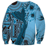 Bula Fiji Sweatshirt Shark Tail Turquoise Masi Tapa LT7 - Polynesian Pride
