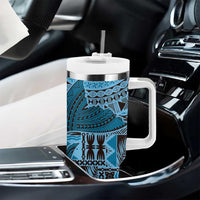 Bula Fiji Personalised Tumbler With Handle Shark Tail Turquoise Masi Tapa