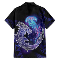Polynesian Aumakua Family Matching Off Shoulder Short Dress and Hawaiian Shirt Jellyfish with Shark - Polynesian Pride