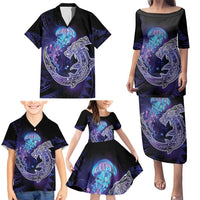 Polynesian Aumakua Family Matching Puletasi and Hawaiian Shirt Jellyfish with Shark - Polynesian Pride