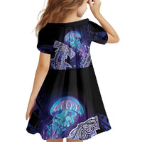 Polynesian Aumakua Family Matching Short Sleeve Bodycon Dress and Hawaiian Shirt Jellyfish with Shark - Polynesian Pride