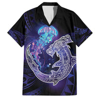 Polynesian Aumakua Family Matching Short Sleeve Bodycon Dress and Hawaiian Shirt Jellyfish with Shark - Polynesian Pride