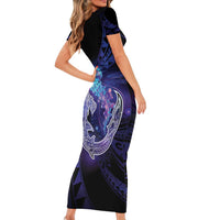 Polynesian Aumakua Family Matching Short Sleeve Bodycon Dress and Hawaiian Shirt Jellyfish with Shark - Polynesian Pride