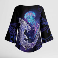 Polynesian Aumakua Kimono Sleeve Blouse Jellyfish with Shark - Polynesian Pride