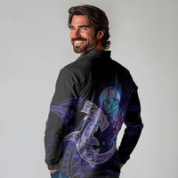 Polynesian Aumakua Long Sleeve Polo Shirt Jellyfish with Shark - Polynesian Pride