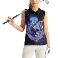 Polynesian Aumakua Women Sleeveless Polo Shirt Jellyfish with Shark - Polynesian Pride